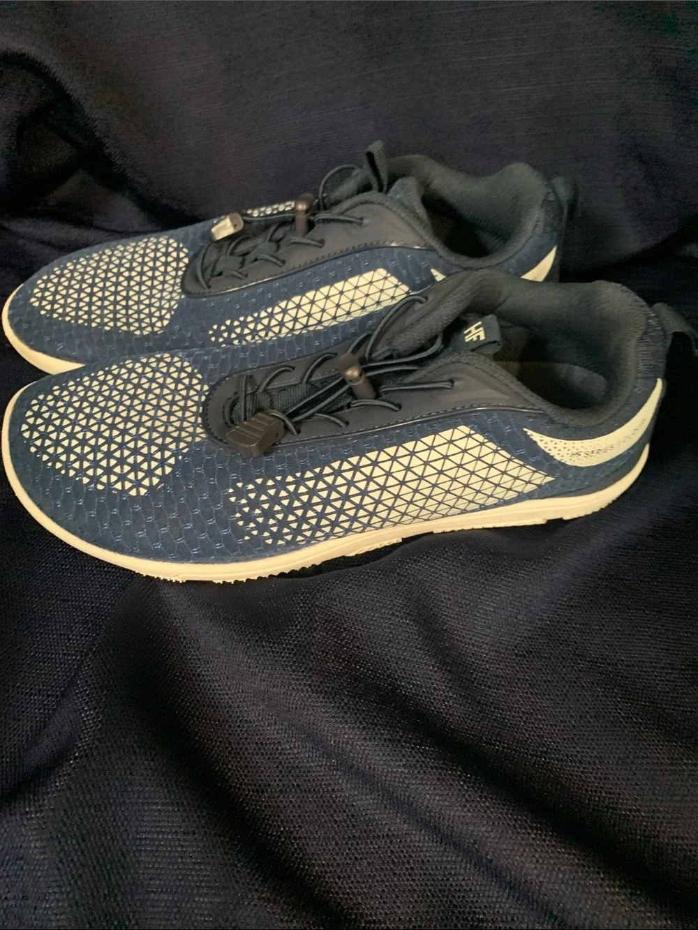 HF Men’s Athletic Shoes in Navy and White with Quick-Pull Closure